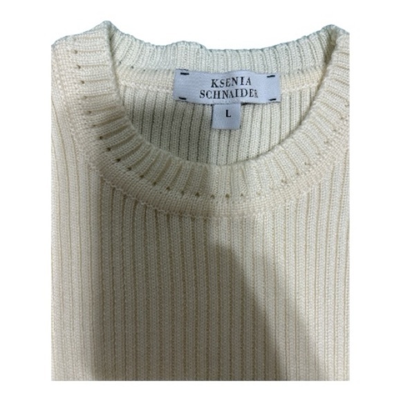KSENIA SCHNAIDER, Cream Ribbed Knit Sweater with Balloon Sleeves - Picture 5 of 6